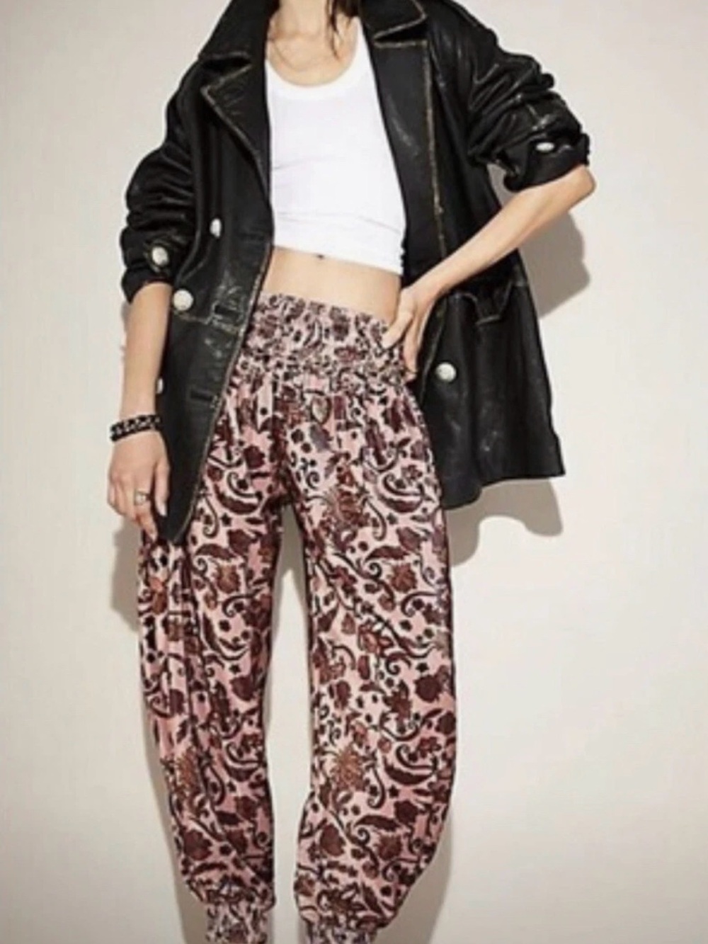 Free People One Marla Harem Velvet  Elastic-Waist Joggers in Dusty Rose